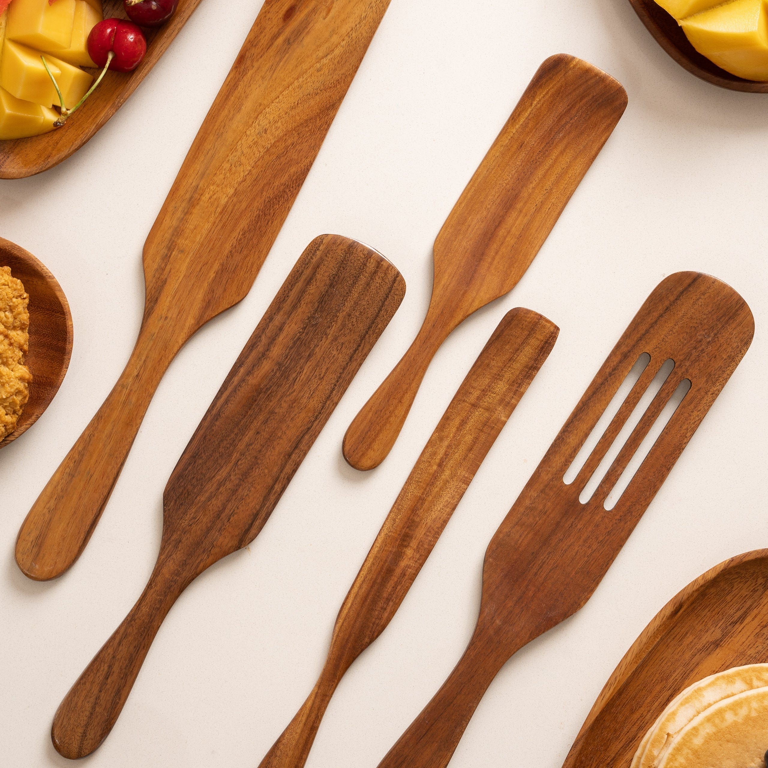 Natural Teak Wood Spurtle | Heat Resistant Cooking Set | Tilly Living